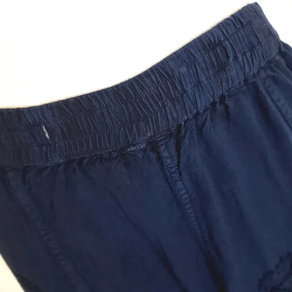 Blue Embroidered Handkerchief Hem Maxi Skirt One Size Boho Rayon